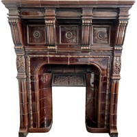 Large Antique Glazed Ceramic Fireplace