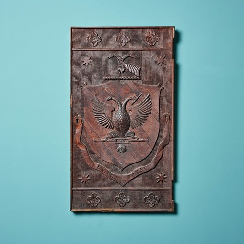 Antique Victorian Carved Oak Panel Of Coat Of Arms