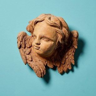 Antique Carved Pine Cherub Wall Han...