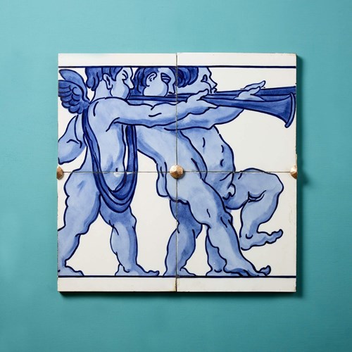 Minton Hollins Antique Tiled Frieze Panel With Cherubs
