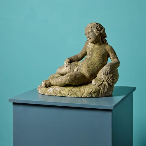 French Antique Marble Statue Of A Leaning Youth