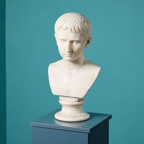 Tenerani (B.1789) Statuary Marble Bust Of A Young Augustus Caesar