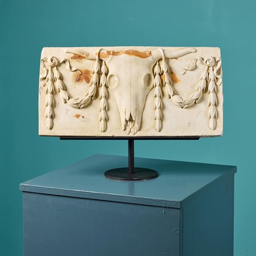 Antique Style Plaster Plaque Depicting Bucranium On Stand