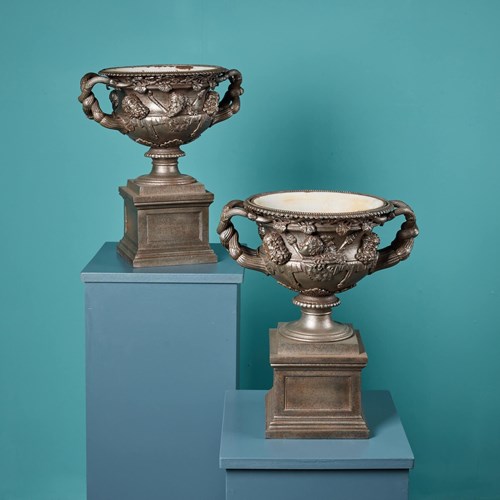 Pair Of Cast Iron Warwick Vases