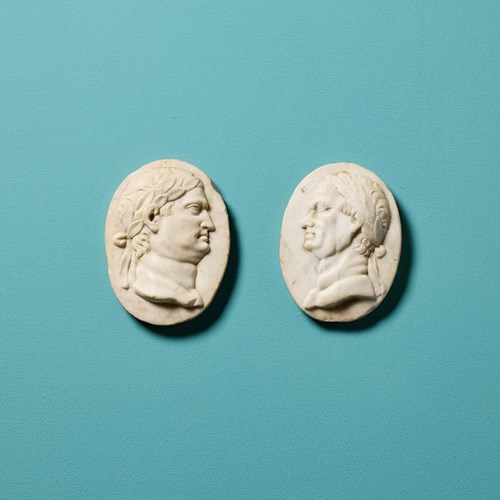 Set Of 2 Grand Tour Marble Medallions Of Roman Emperors