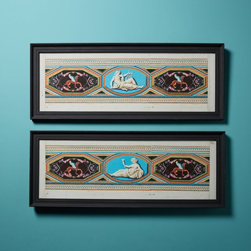 Pair Of Antique Framed Polychrome Classical Friezes