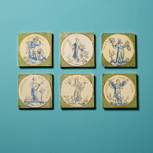 Set Of 6 Antique Barrowclough & Sanders Tiles