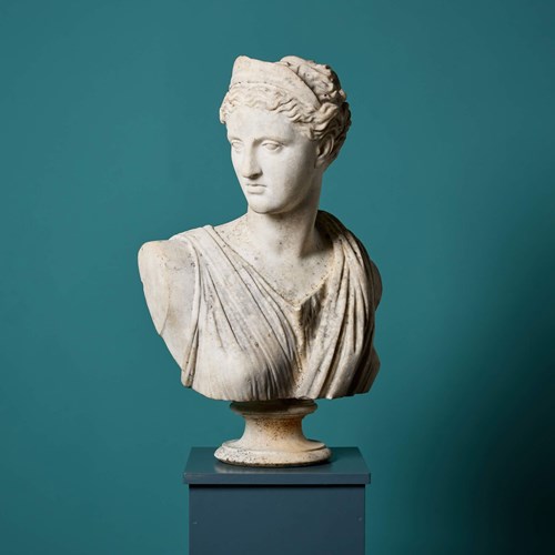 Antique Statuary Marble Bust Of Diana