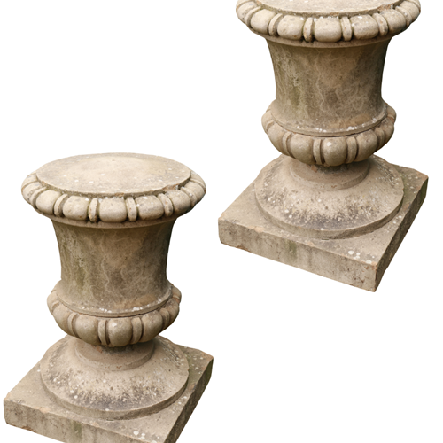 Composition Stone Lidded Urns