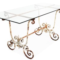 Glass and Wrought Iron Garden Table