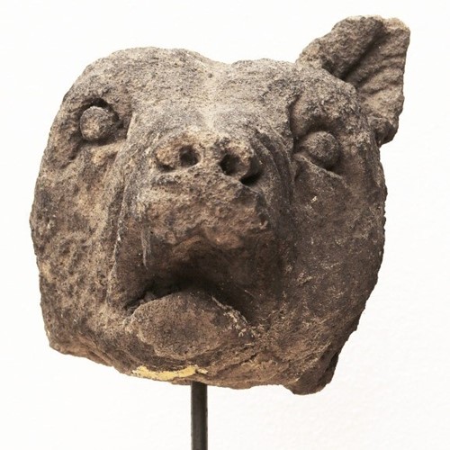 Antique Carved Stone Fox Head Sculpture