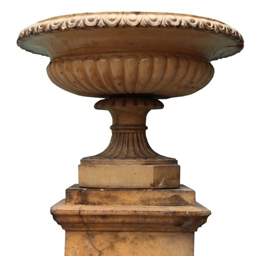 An Antique Glazed Terracotta Tazza Urn On Pedestal