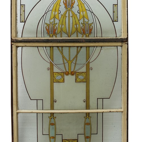 Art Nouveau Hand Painted Stained Glass Window