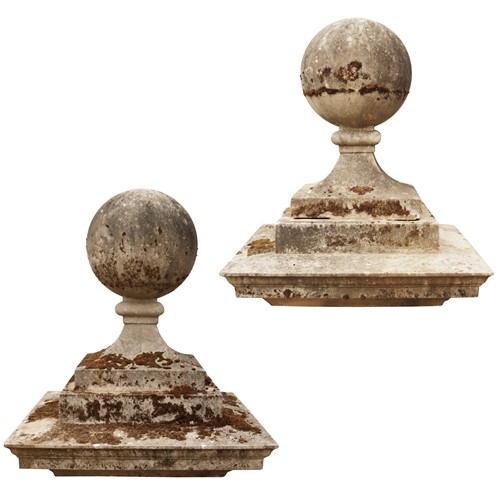 Two Reclaimed Stone Ball Pier Caps	