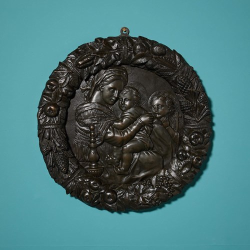 19Th Century Bronze Roundel Of La Madonna Della Sedia After Raphael