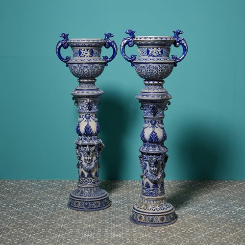 Antique Pair Of Glazed Stoneware Jardinieres