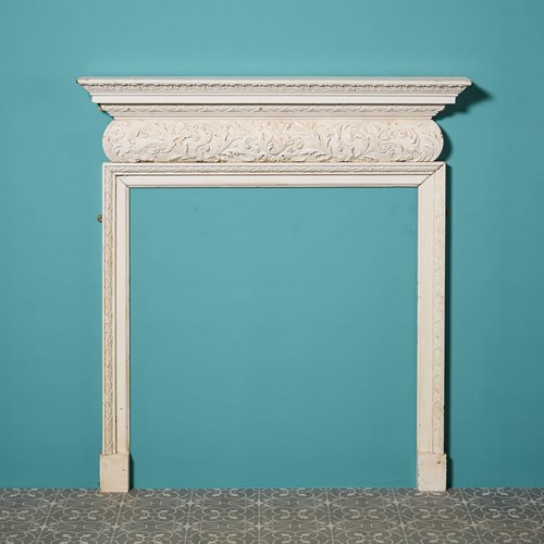 19Th Century English Carved & Painted Pine Fire Surround