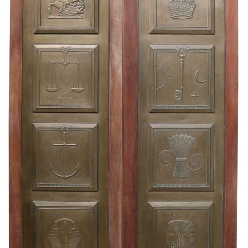 Pair Of Antique Mahogany And Bronze Doors
