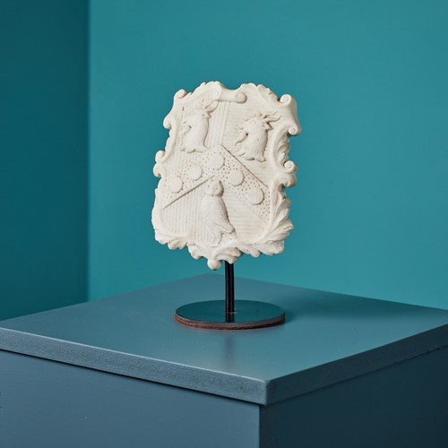 Carved White Marble Coat Of Arms