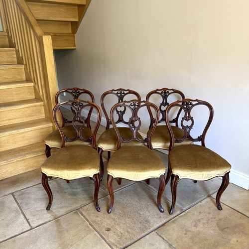 Elegant Quality Set Of Six Antique Victorian Carved Walnut Dining Chairs 