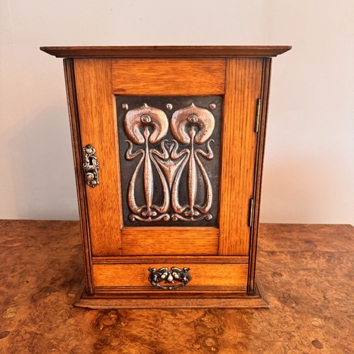Antique Art Nouveau Golden Oak Smokers Cabinet