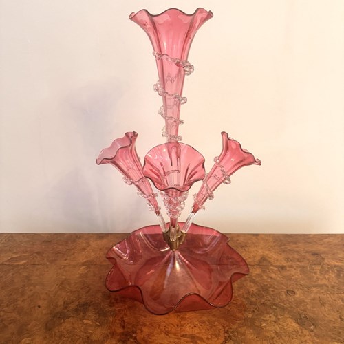 Antique Victorian Quality Cranberry Glass Epergne