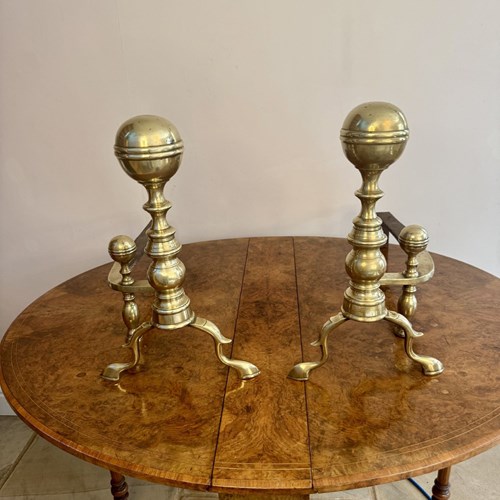 Fantastic Large Pair Of Quality 19Th Century Brass Fire Dogs 
