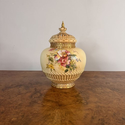 Antique Victorian Royal Worcester Potpourri Lidded Pot 