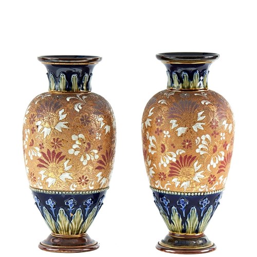Pair Of Quality Antique Royal Doulton Vases
