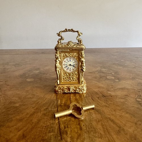 Beautiful Quality Antique Victorian Ornate Brass Miniature Carriage Clock