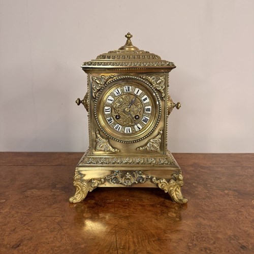 Outstanding Quality Large French Antique Victorian Ornate Brass Mantle Clock