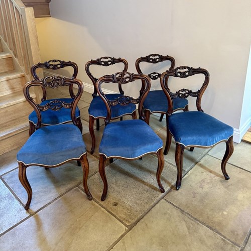 Set Of Six Antique Victorian Rosewood Balloon Back Dining Chairs
