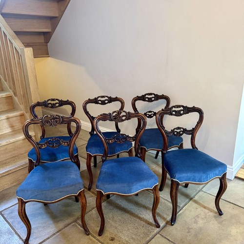 Fantastic Set Of Six Antique Victorian Rosewood Balloon Back Dining Chairs