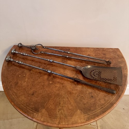 Quality Set Of Antique 19Th Century Steel Fire Irons