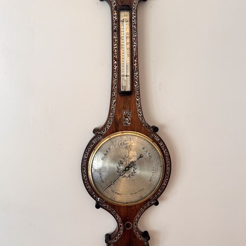 Fantastic Quality Antique 19Th Century Mahogany Mother Of Pearl Inlaid Barometer
