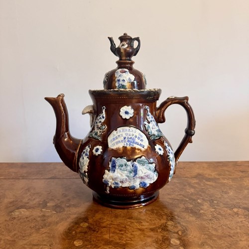 Large Unusual Antique Bargeware Tea Pot