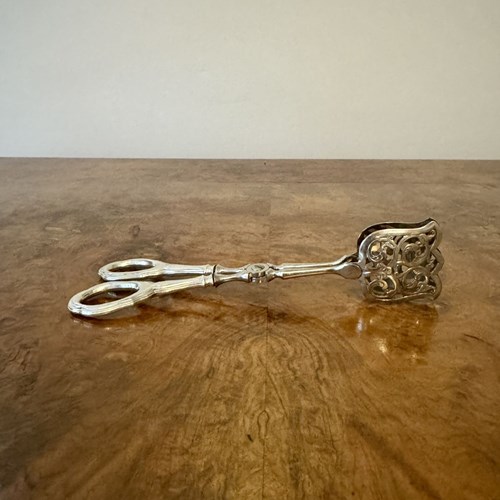 Fine Quality Pair Of Antique Silver Serving Tongs 