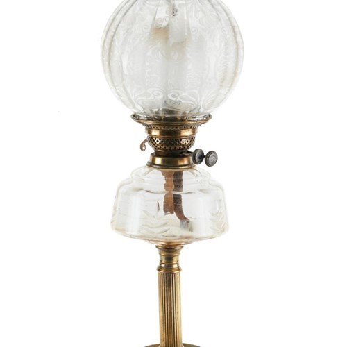 Victorian Brass Oil Lamp With Glass Reservoir