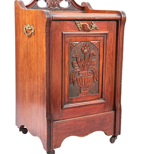 Antique Carved Mahogany Coal Box