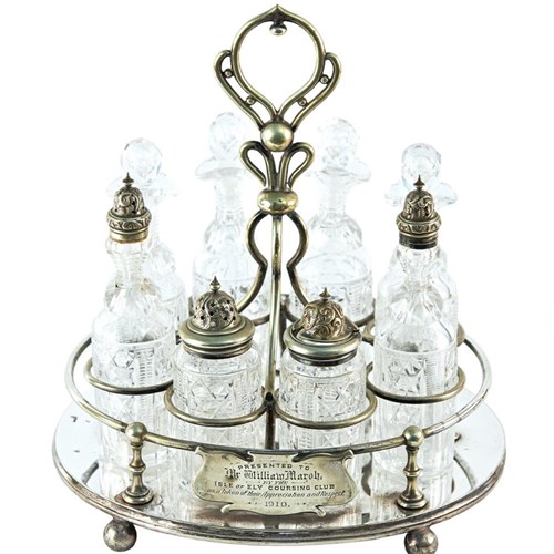 Large Antique Quality Oval 8 Piece Silver Plated Cruet Set