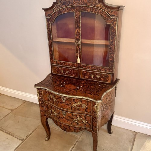 Outstanding Antique 18Th Century Dutch Walnut Marquetry Inlaid Cabinet On Chest