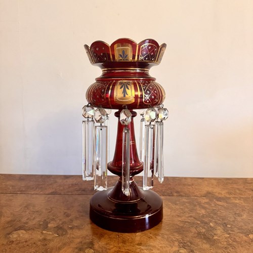 Fine Quality Large Antique Victorian Ruby Glass Lustre 