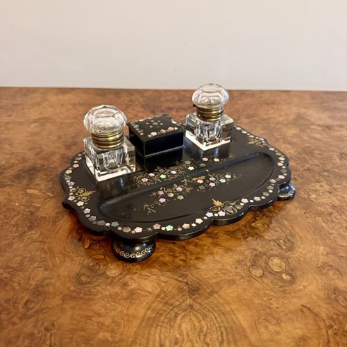 Beautiful Quality Antique Victorian Papier-Mache Inlaid Desk Set 