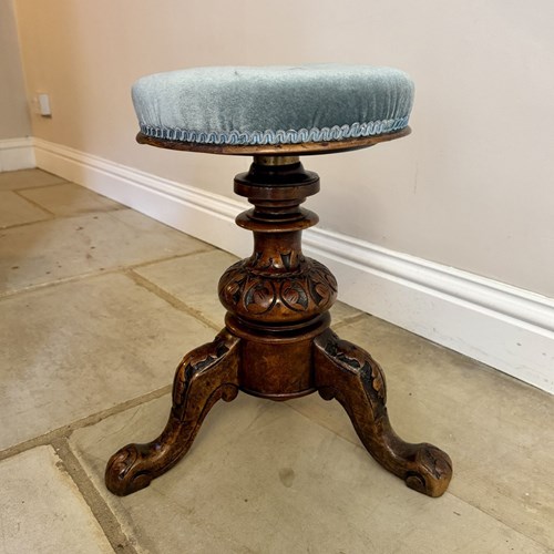 Quality Antique Victorian Carved Walnut Stool