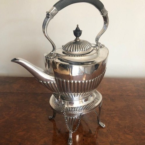 Antique Edwardian Silver Plated Spirit Kettle On Stand