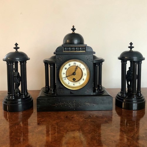 Antique Victorian Quality 8 Day Movement Marble Clock Set 
