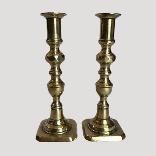 Unusual Pair Of Antique Brass Candlesticks