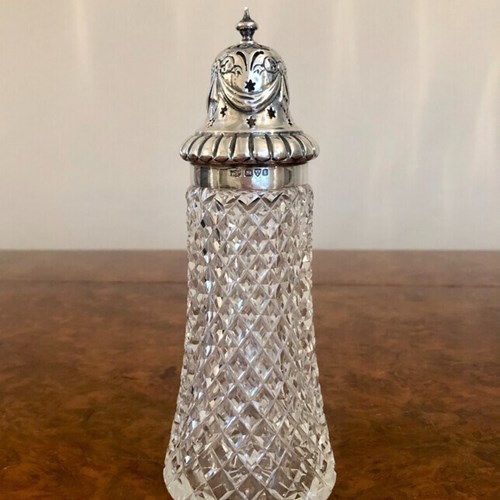Edward VII Solid Silver & Clear Glass Sugar Caster