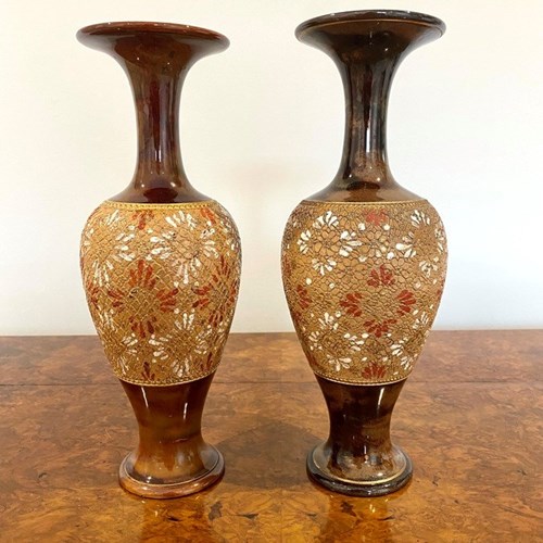 Pair Of Quality Antique Victorian Doulton Vases