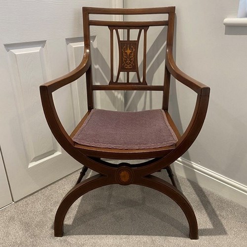 Unusual Antique Edwardian Quality Mahogany Inlaid Armchair